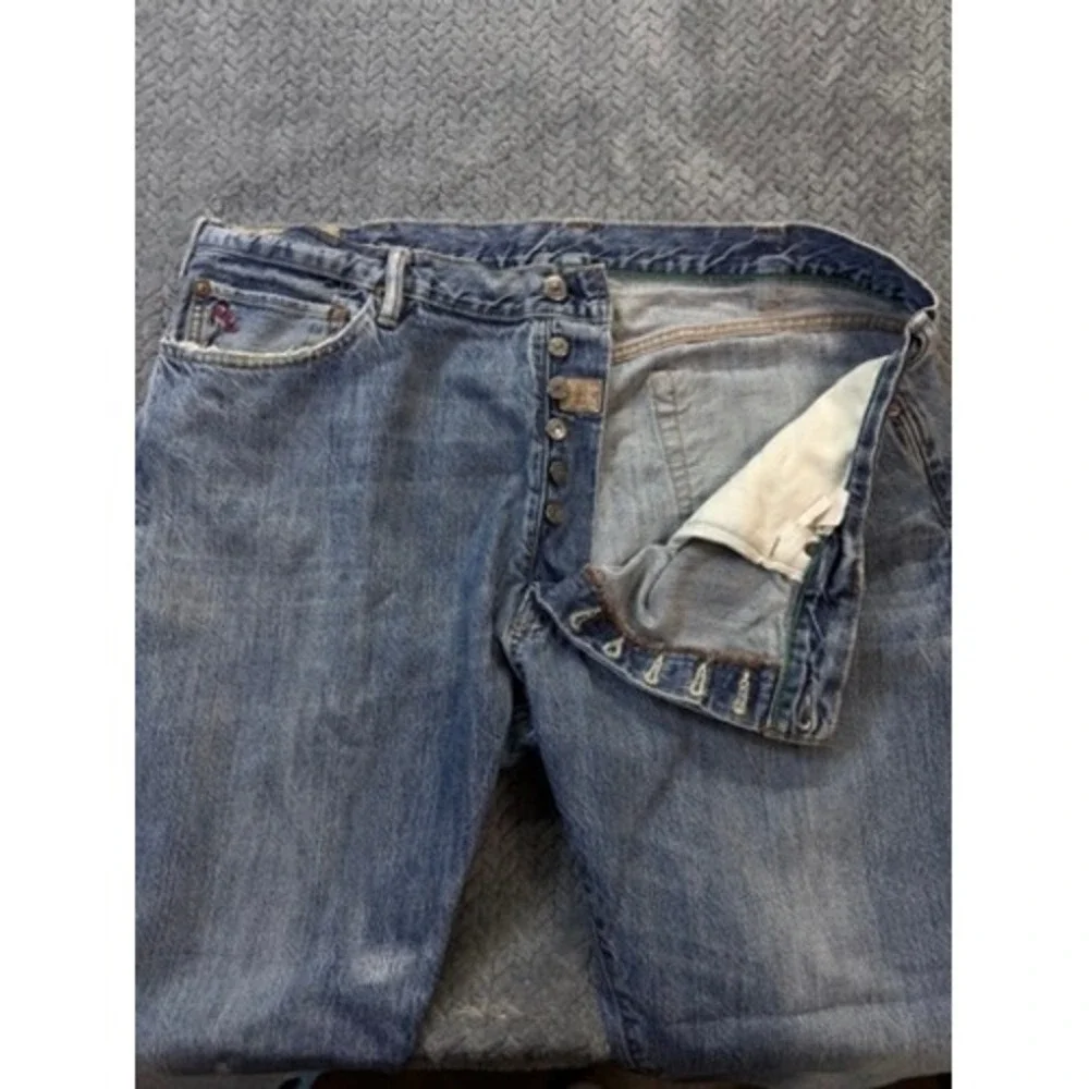 Polo Ralph Lauren Jeans Men 40x25 Blue Straight 018 Button Fly‎ Med Wash Denim